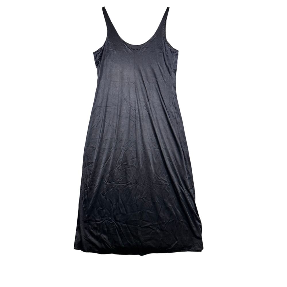 Vintage Bali Black Midi Slip Dress Stretch Strappy Scalloped Goth - Size Large - Picture 6 of 9